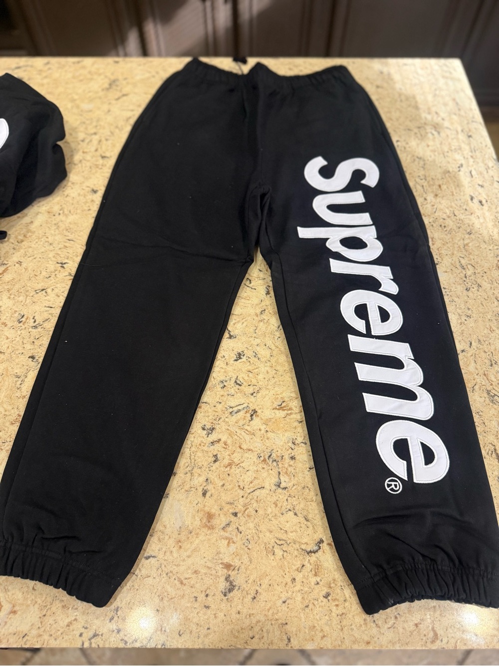 Black Supreme Satin Applique Sweatpants